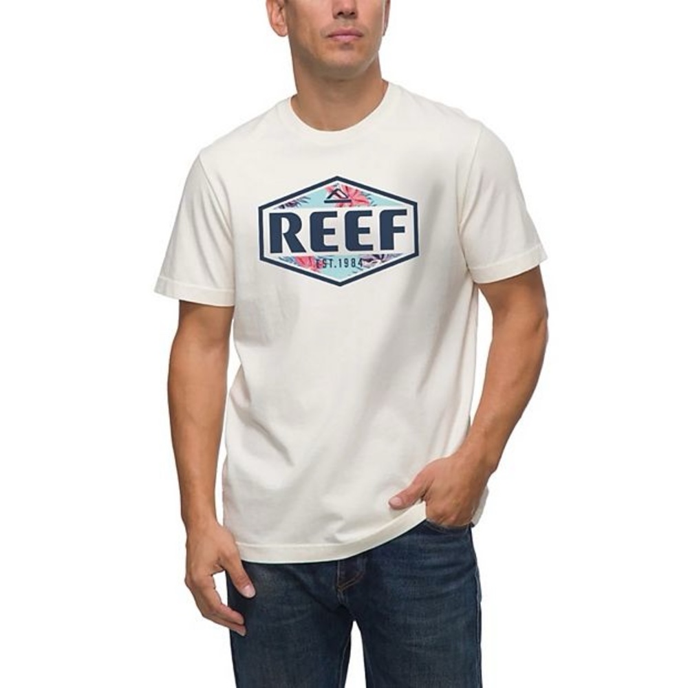 Reef Men's White Logo Graphic Tee